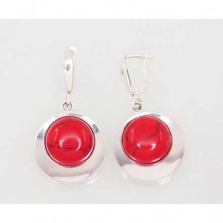 Sidabriniai auskarai anglišku užsegimu, Metalas: Sidabras, Praba: 925°, Akmuo: Koralas (Imitacija)-Auskarai